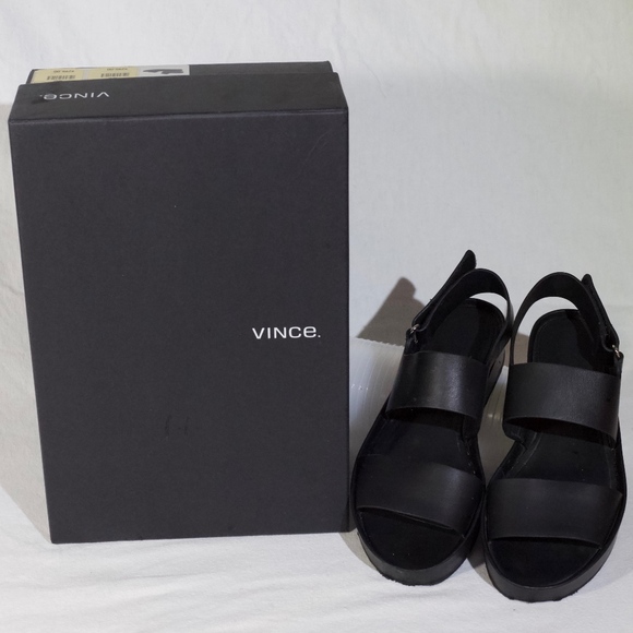 Vince Shoes - Black Marett Leather Platform Sandal, Black